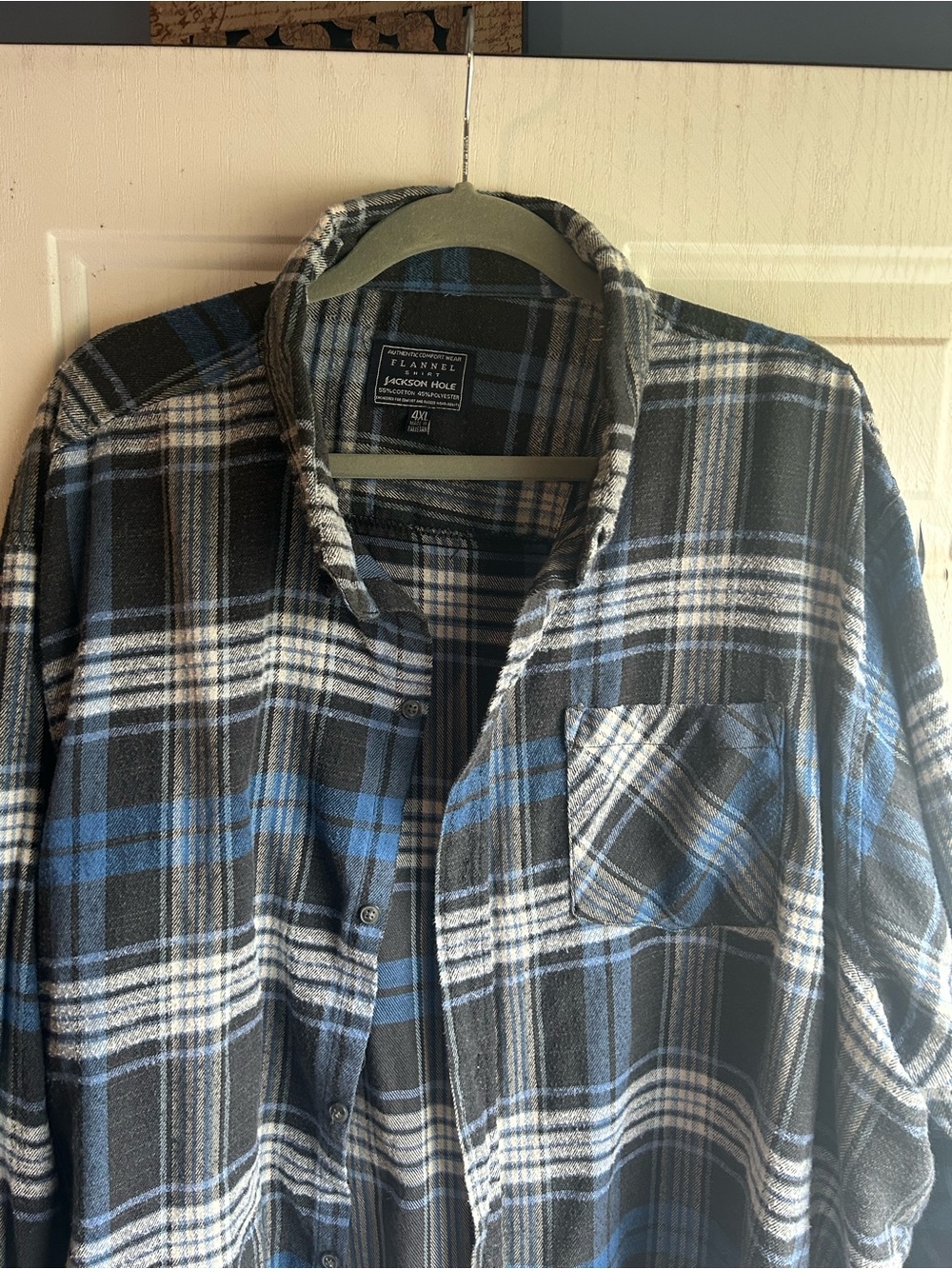 Jackson Hole Men's Flannel Shirt Size 4XL Blue Grey Plaid Long Sleeve Button Up